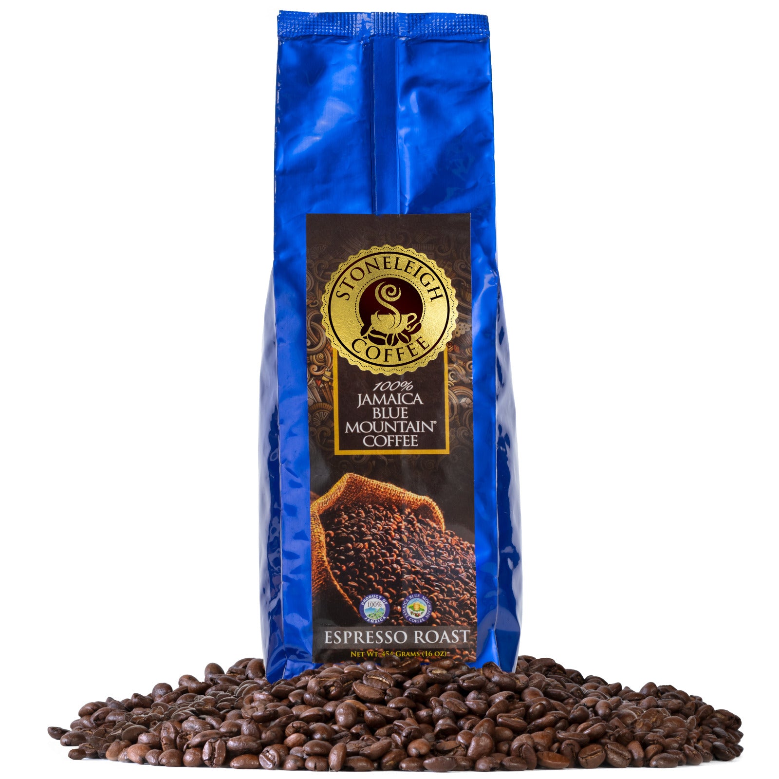 Stoneleigh 100% Jamaica Blue Mountain Coffee – Premium Espresso Roast, Whole Bean, 16oz