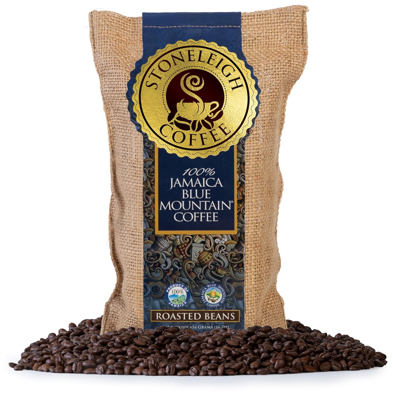 Stoneleigh Coffee Premium 100% Jamaican Blue Mountain Roasted Beans 16oz Pack of 5 (FREE SHIPPING FROM JAMAICA)