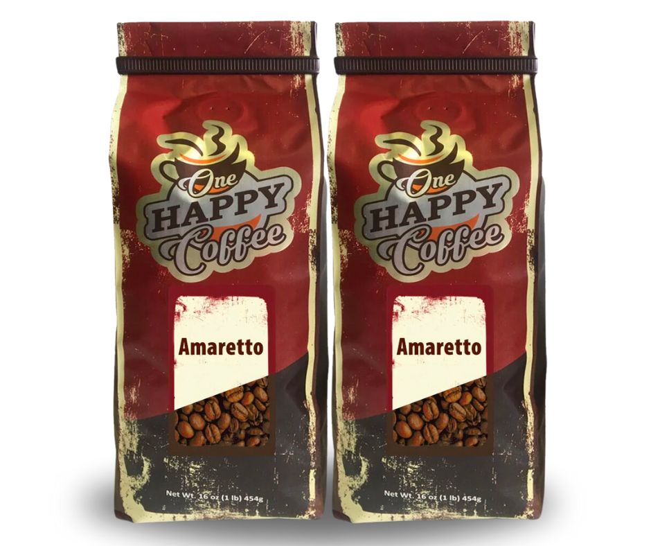 One Happy Flavored Coffee Amaretto Grounds 16oz Pack of 2
