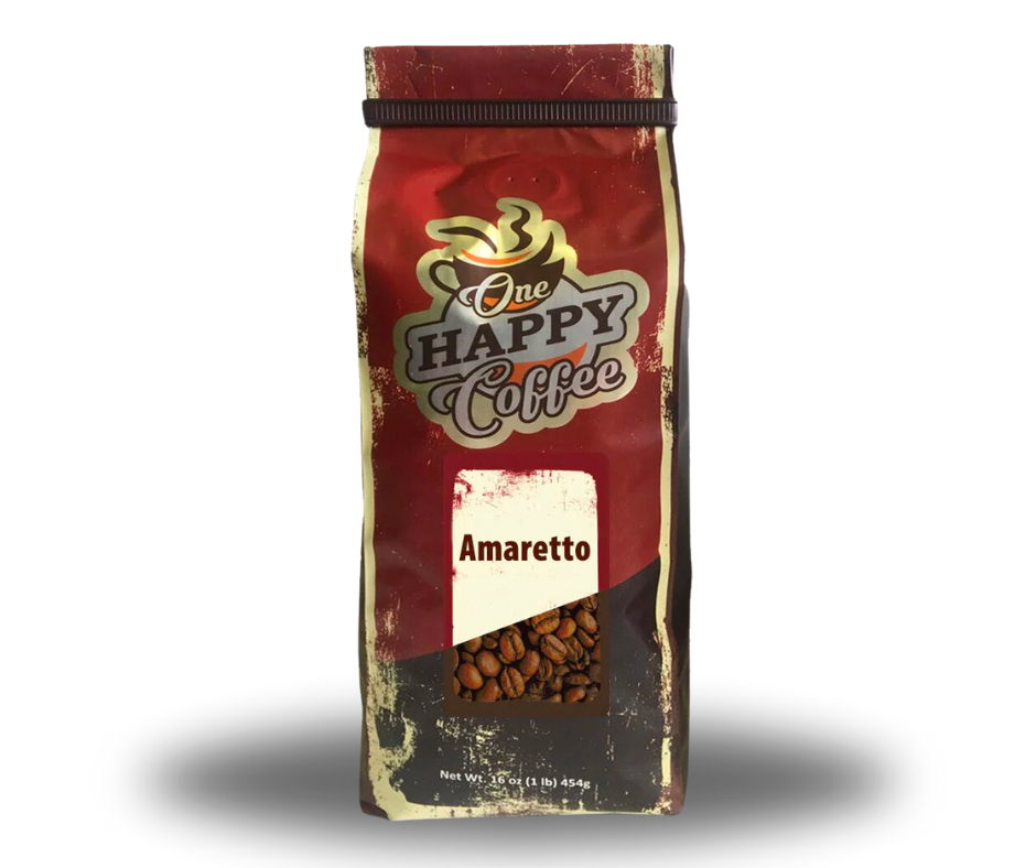 One Happy Flavored Coffee Amaretto Grounds 16oz Pack of 2