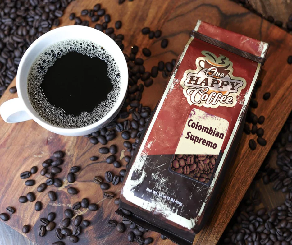 One Happy Coffee Colombian Supremo whole bean coffee, 12 x 16oz bags, photo 4