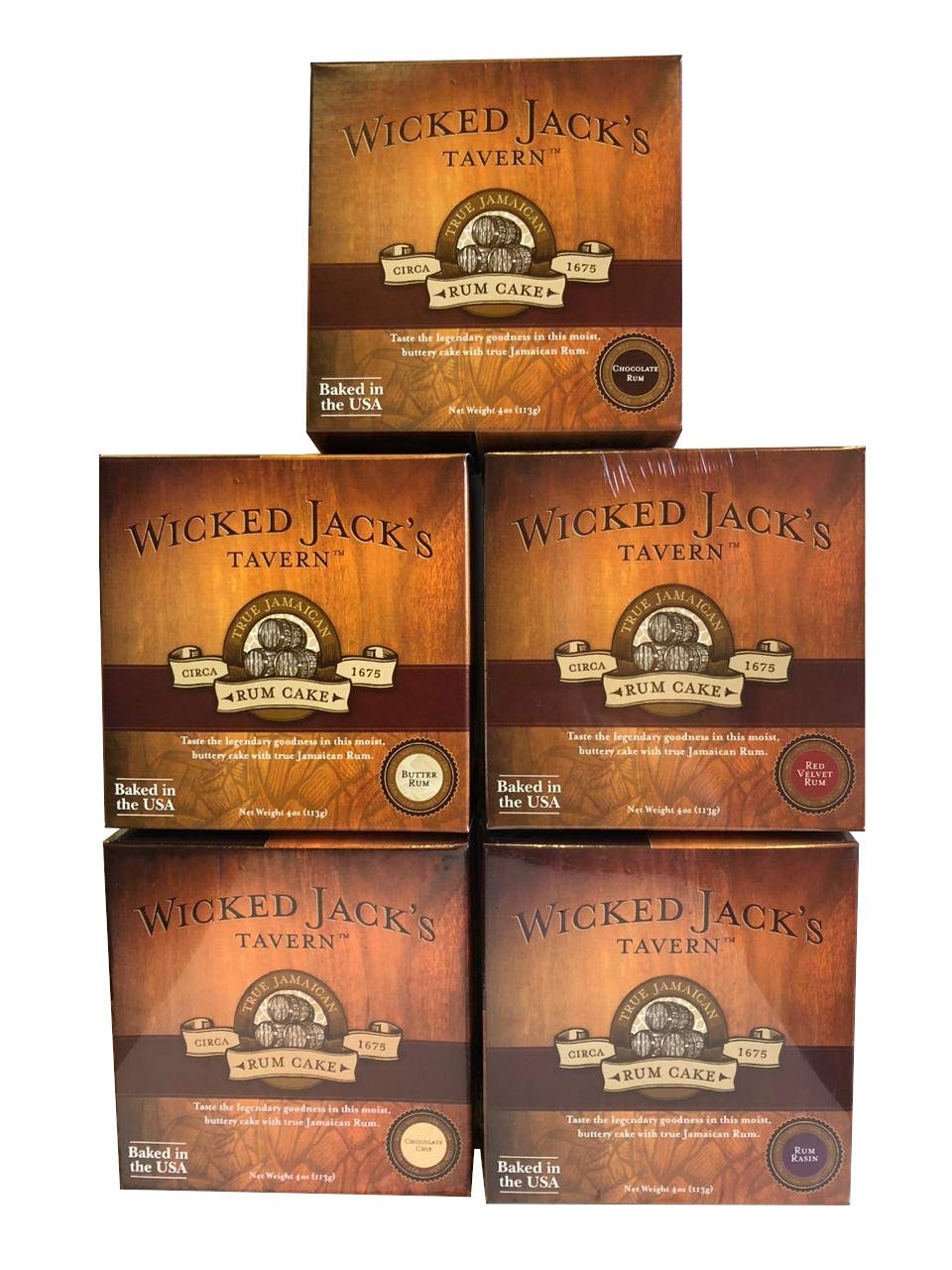 Wicked Jack’s Tavern Rum Cake Sampler – 5 Flavors, 4oz Each (Pack of 5)