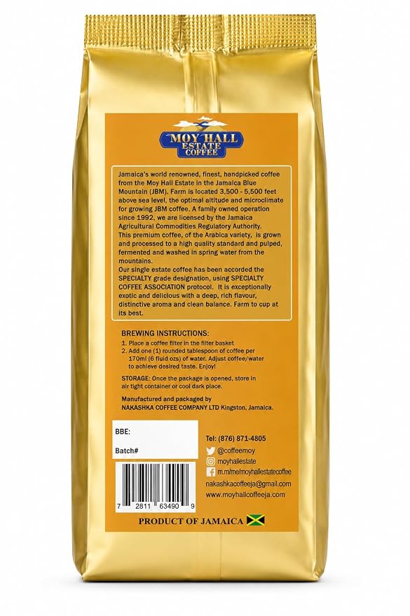 Moyhall Jamaica Blue Mountain Coffee Single Estate Special Reserve Grounds 16oz | 🇯🇲 Free Delivery from Jamaica • 7–15 Days Delivery