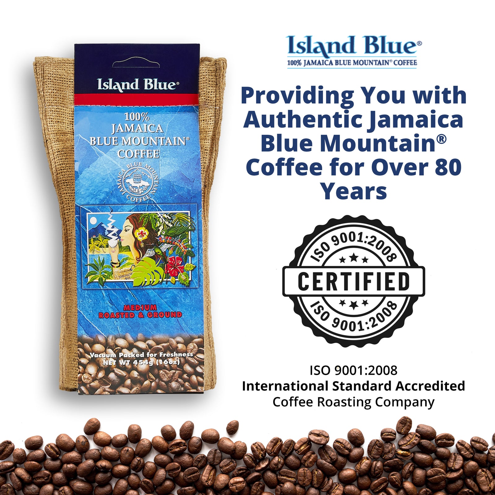 Island Blue 100% Jamaica Blue Mountain Coffee Grounds 16oz (FREE SHIPPING FROM JAMAICA)