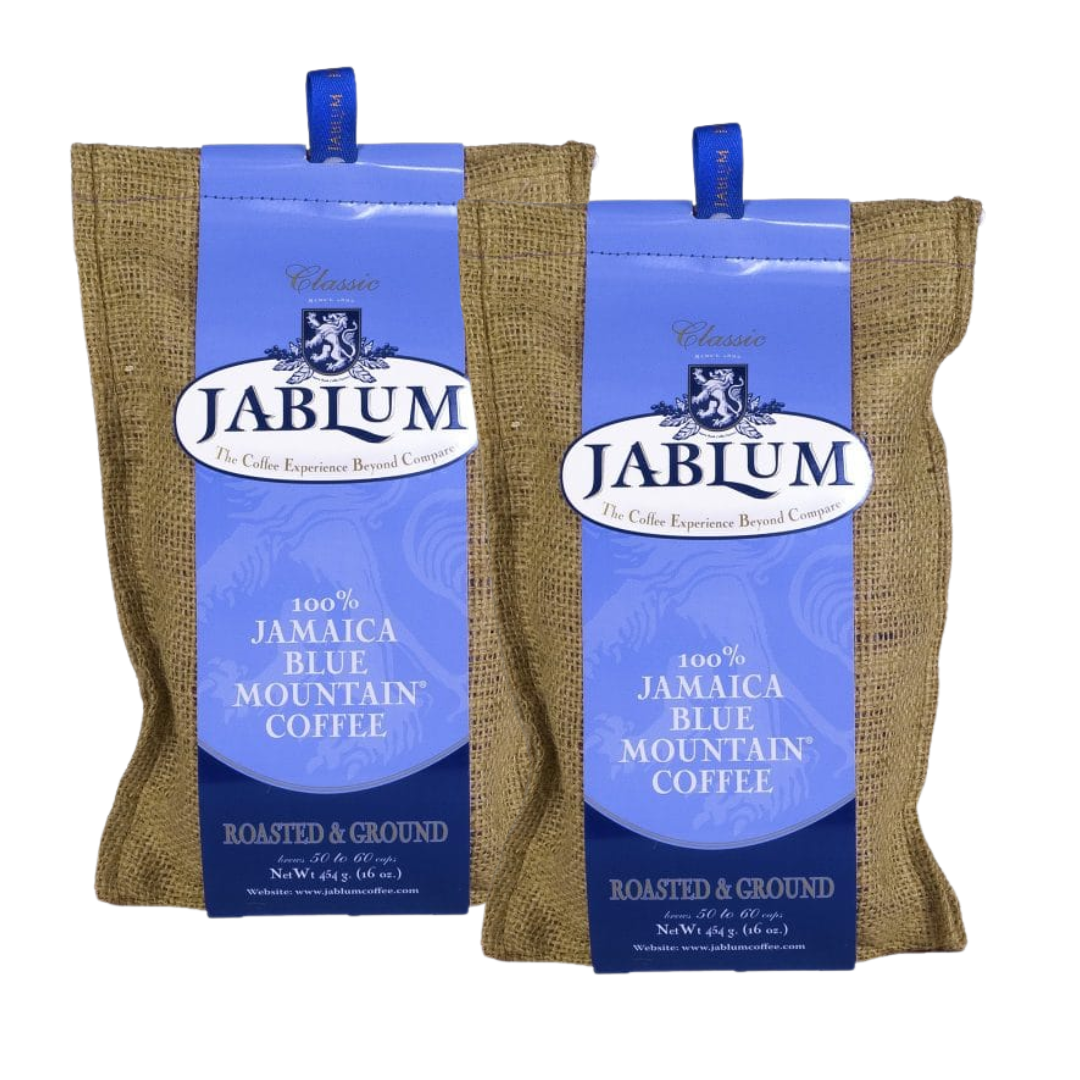Jablum Jamaica Blue Mountain Coffee Grounds 16oz, Pack of 2 (FREE SHIPPING FROM JAMAICA)