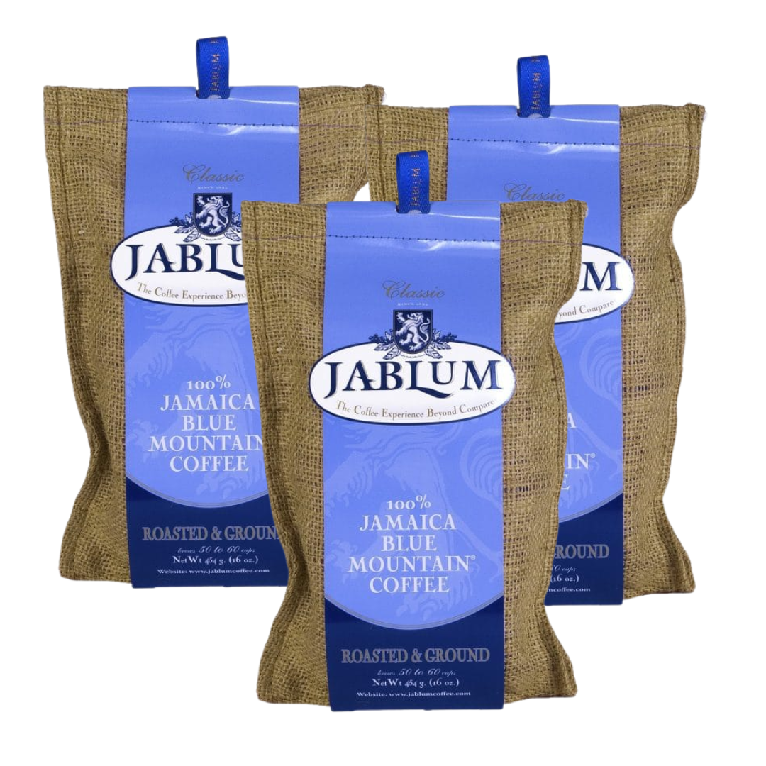 Jablum Jamaica Blue Mountain Coffee Grounds 16oz, Pack of 3 (FREE SHIPPING FROM JAMAICA)