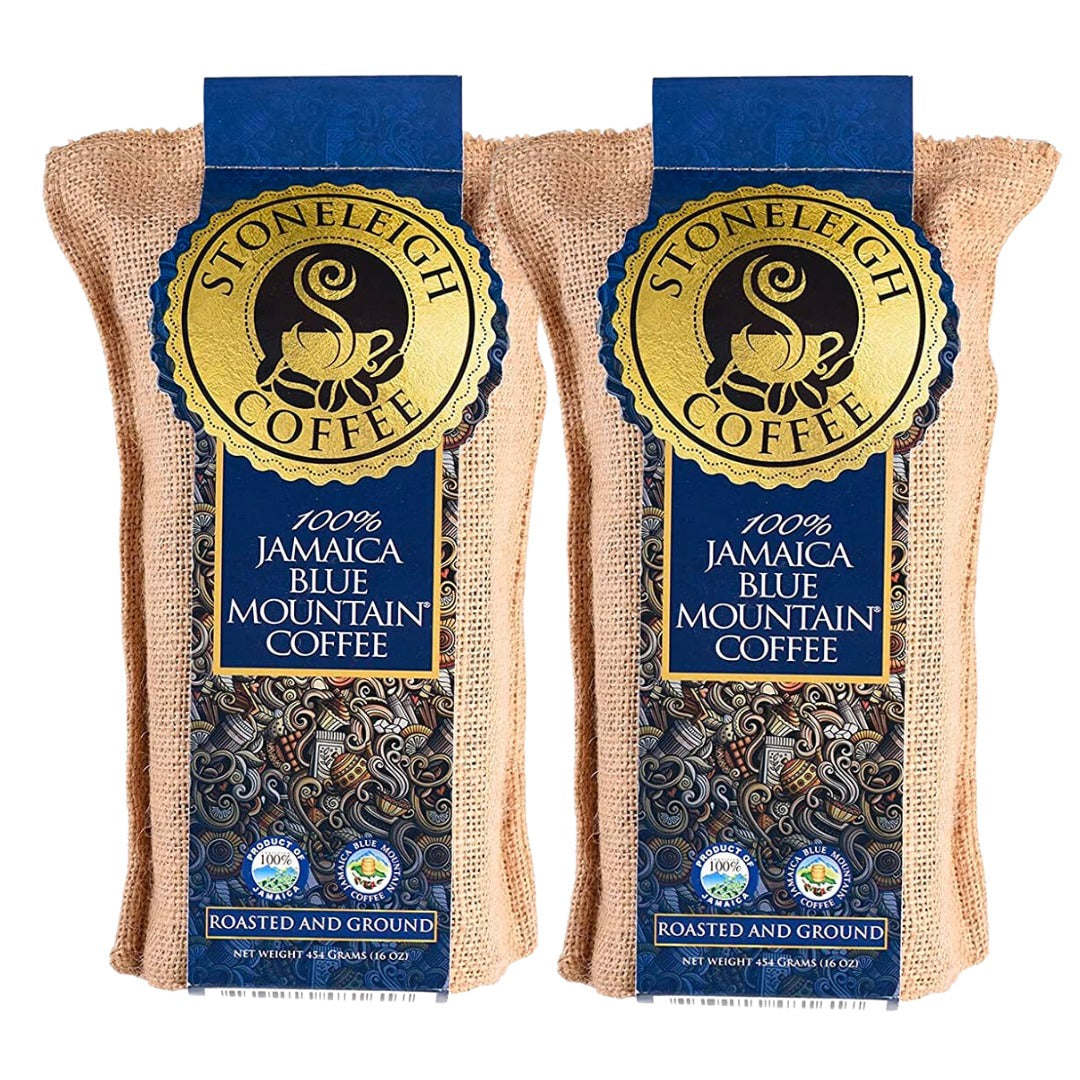 Stoneleigh 100% Jamaica Blue Mountain Coffee Ground 16oz Pack of 2 (FREE SHIPPING FROM JAMAICA)