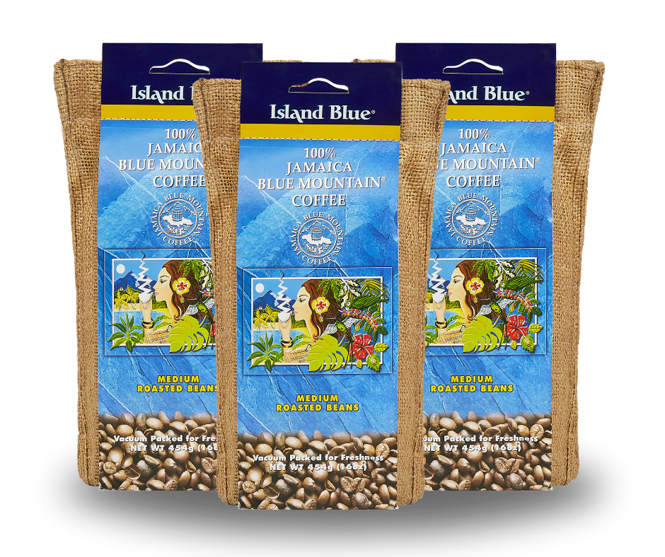 Island Blue Medium Roasted Beans Coffee 16oz Pack of 3 (FREE SHIPPING FROM JAMAICA)