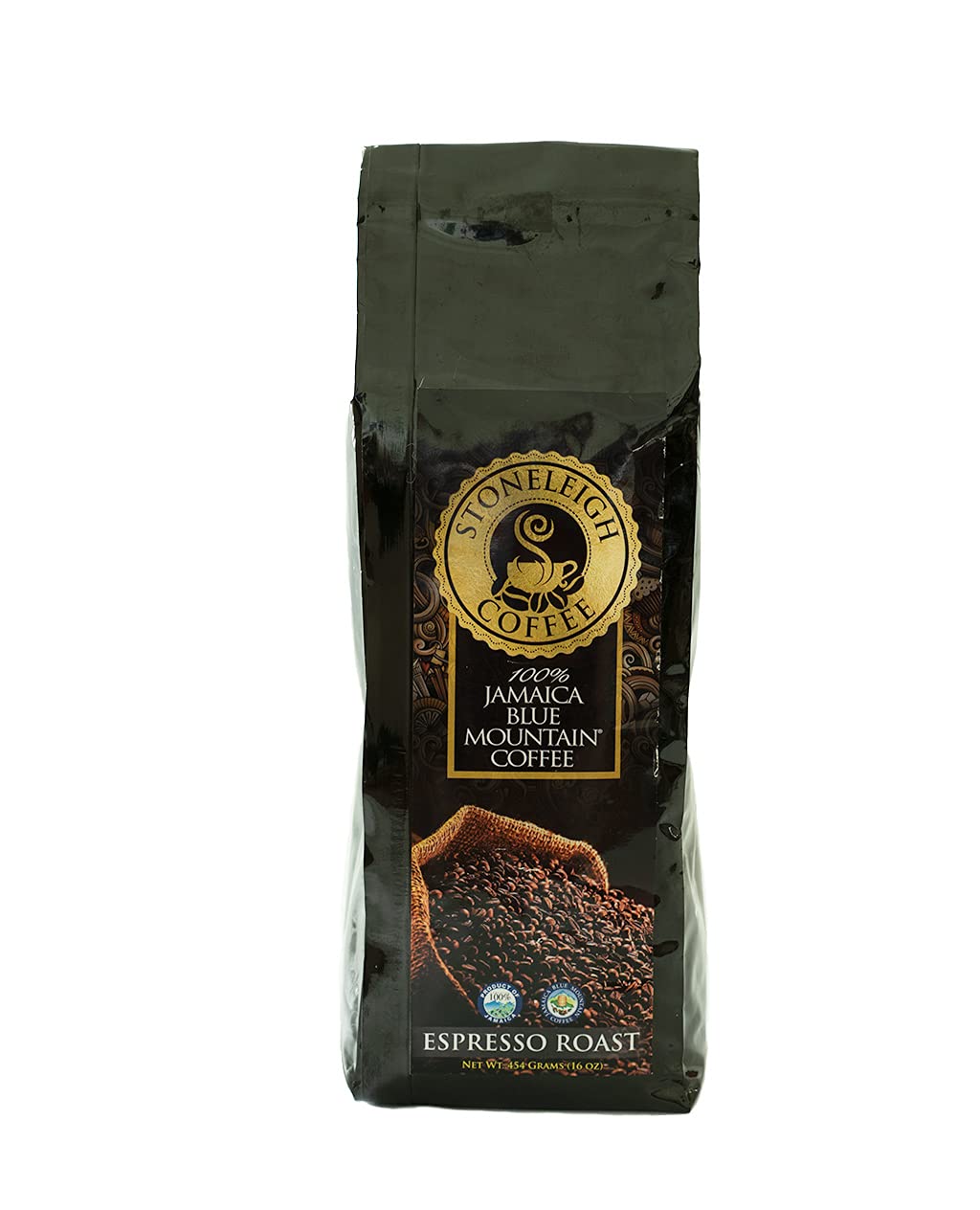 Stoneleigh 100% Jamaica Blue Mountain Coffee–Premium Espresso Roast, Whole Bean, 16oz Pack of 2