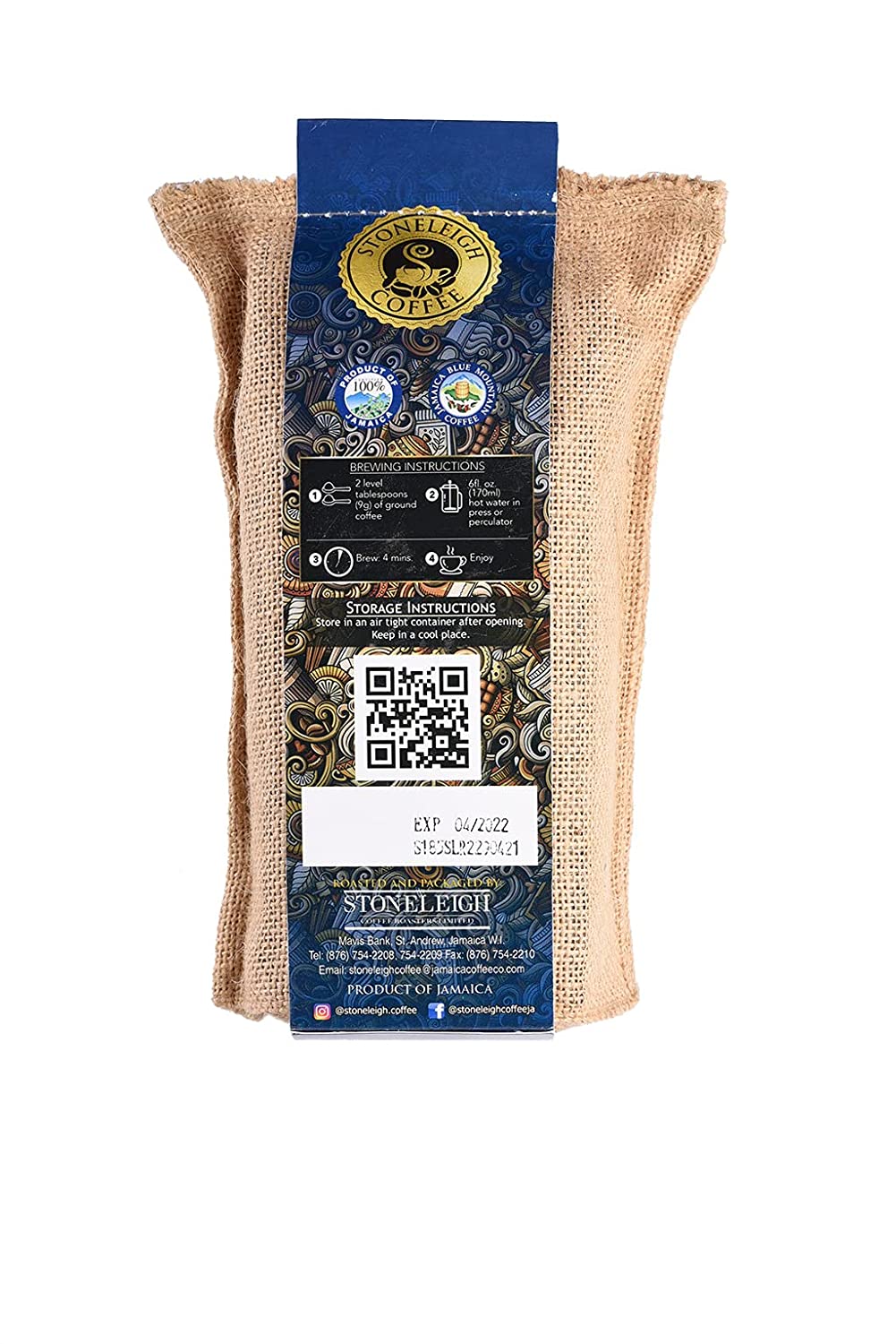 Stoneleigh 100% Jamaica Blue Mountain Coffee Ground 16oz Pack of 2 (FREE SHIPPING FROM JAMAICA)