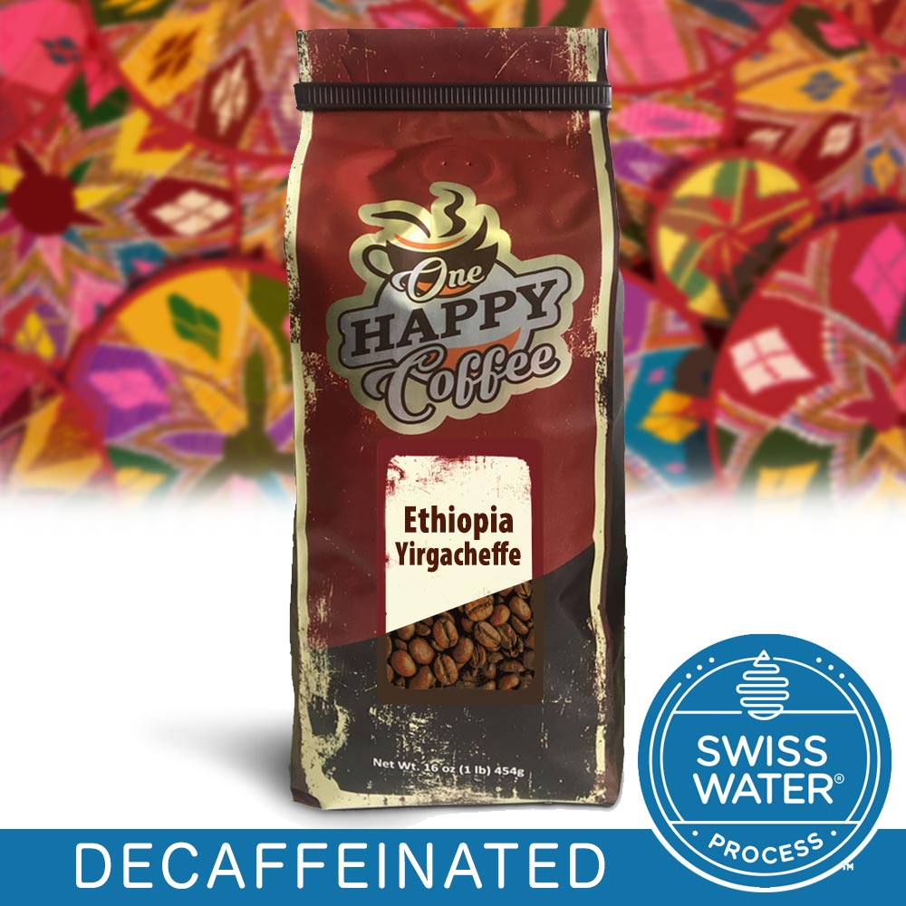 One Happy Coffee Decaf Ethiopian Yirgacheffe Whole Beans 16oz