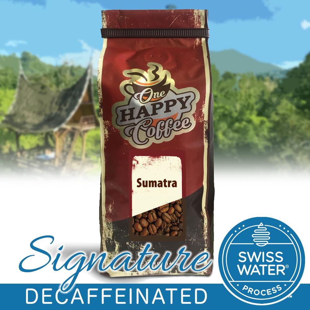 One Happy Coffee Signature Decaf Sumatra Mandheling Whole Beans 16oz