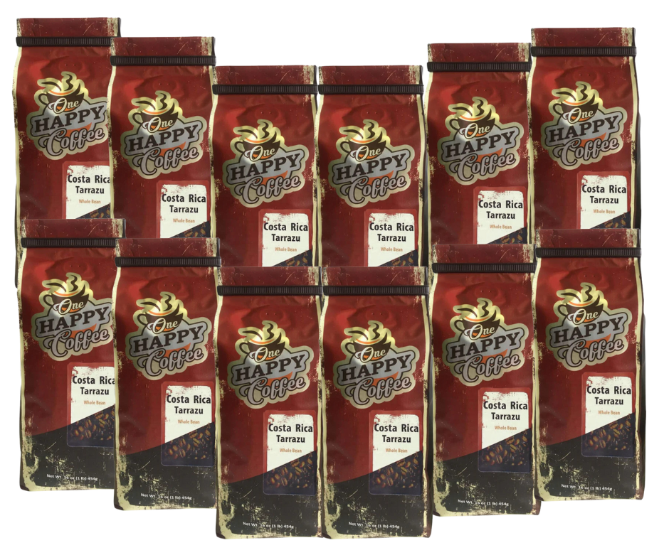 One Happy Coffee Costa Rica Tarrazu whole bean coffee, 12 x 16oz bags