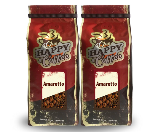 One Happy Flavored Coffee Amaretto Grounds 16oz Pack of 2