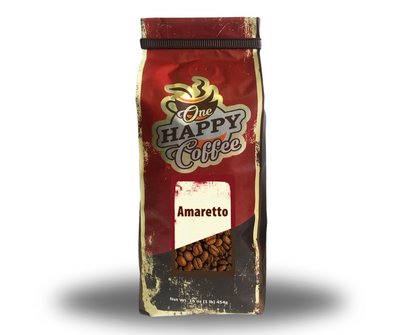 One Happy Flavored Coffee – Amaretto Grounds 16oz Pack of 2