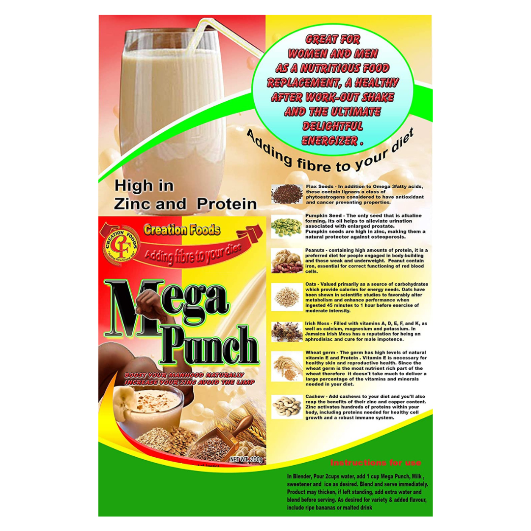 Mega Punch Jamaica's Finest Breakfast and Sports Men's Health Drink by Creation Foods (150 Grams)