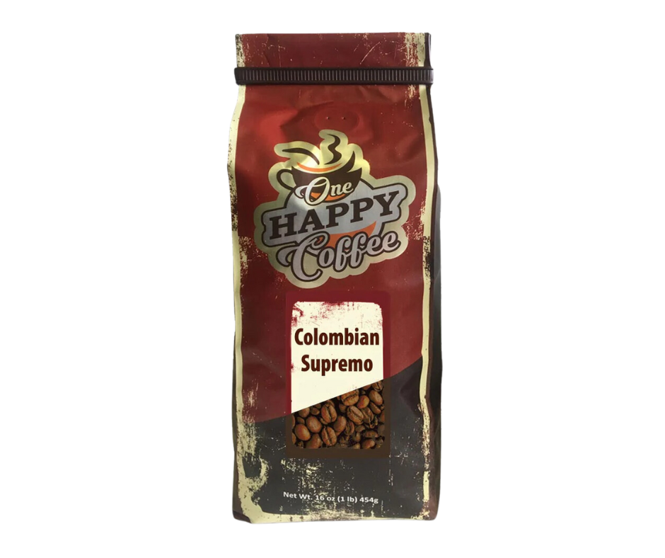 One Happy Coffee Colombian Supremo whole bean coffee, 12 x 16oz bags, photo 2
