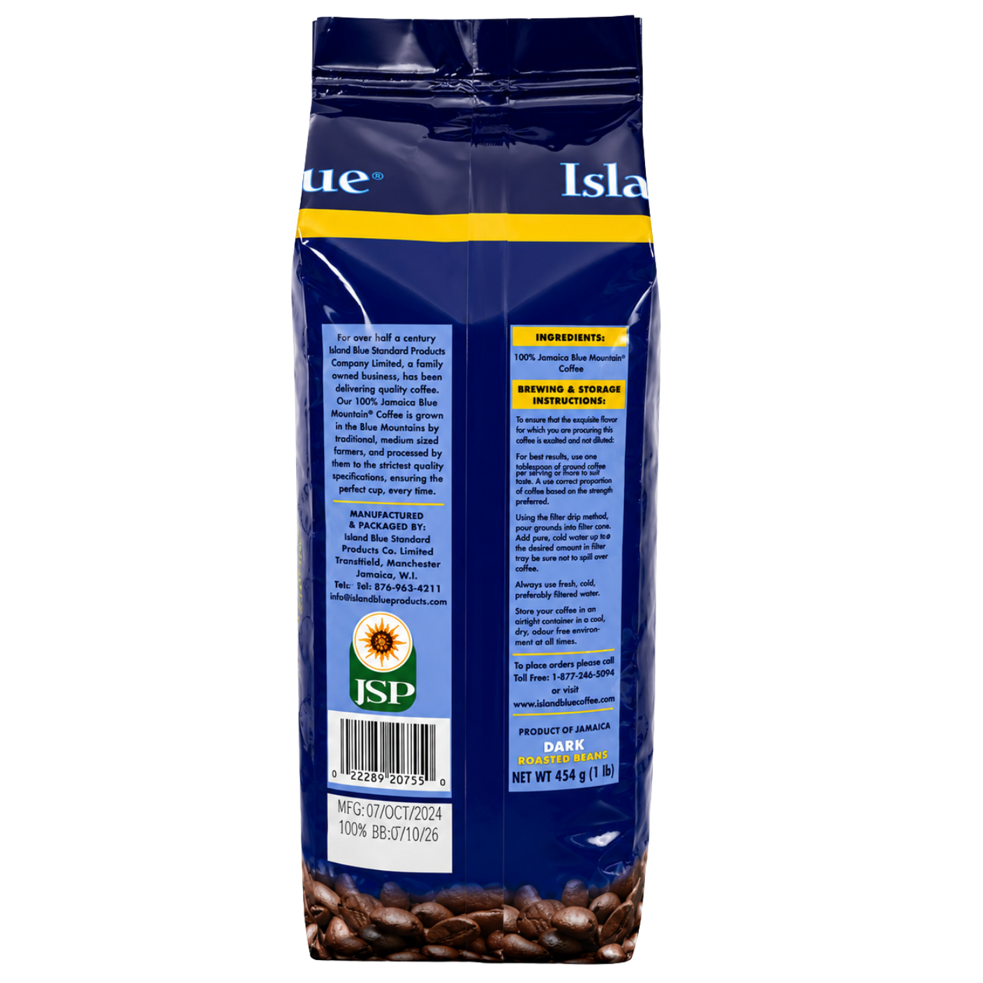 Island Blue 100% Jamaica Blue Mountain Dark Roast Coffee Beans 16oz | 🇯🇲 Free Delivery from Jamaica • 7–15 Days Delivery
