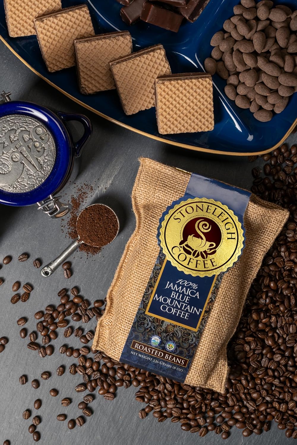 Stoneleigh Coffee Premium 100% Jamaican Blue Mountain Roasted Beans 16oz Pack of 3 (FREE SHIPPING FROM JAMAICA)
