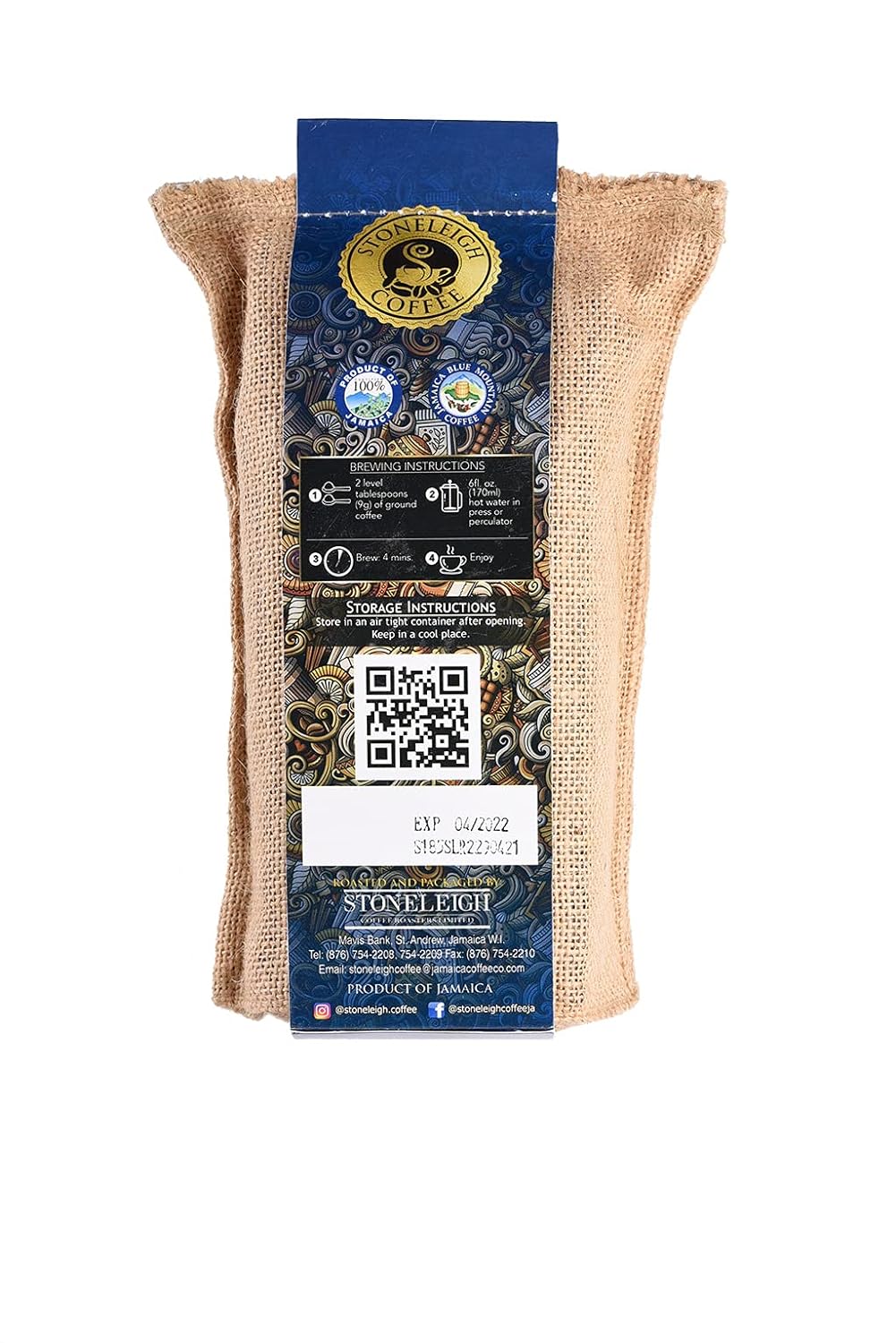 Stoneleigh 100% Jamaica Blue Mountain Coffee Ground 16oz Pack of 2 (FREE SHIPPING FROM JAMAICA)