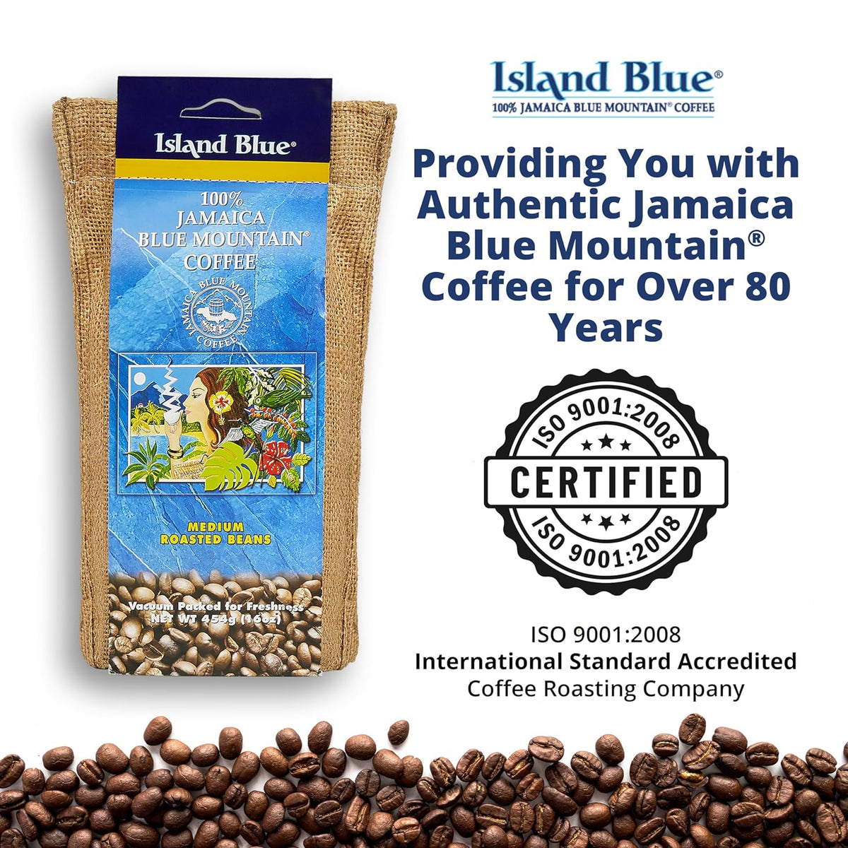 Island Blue Jamaica Blue Mountain Coffee, Medium Roast Whole Bean 16oz, Pack of 3, photo 2