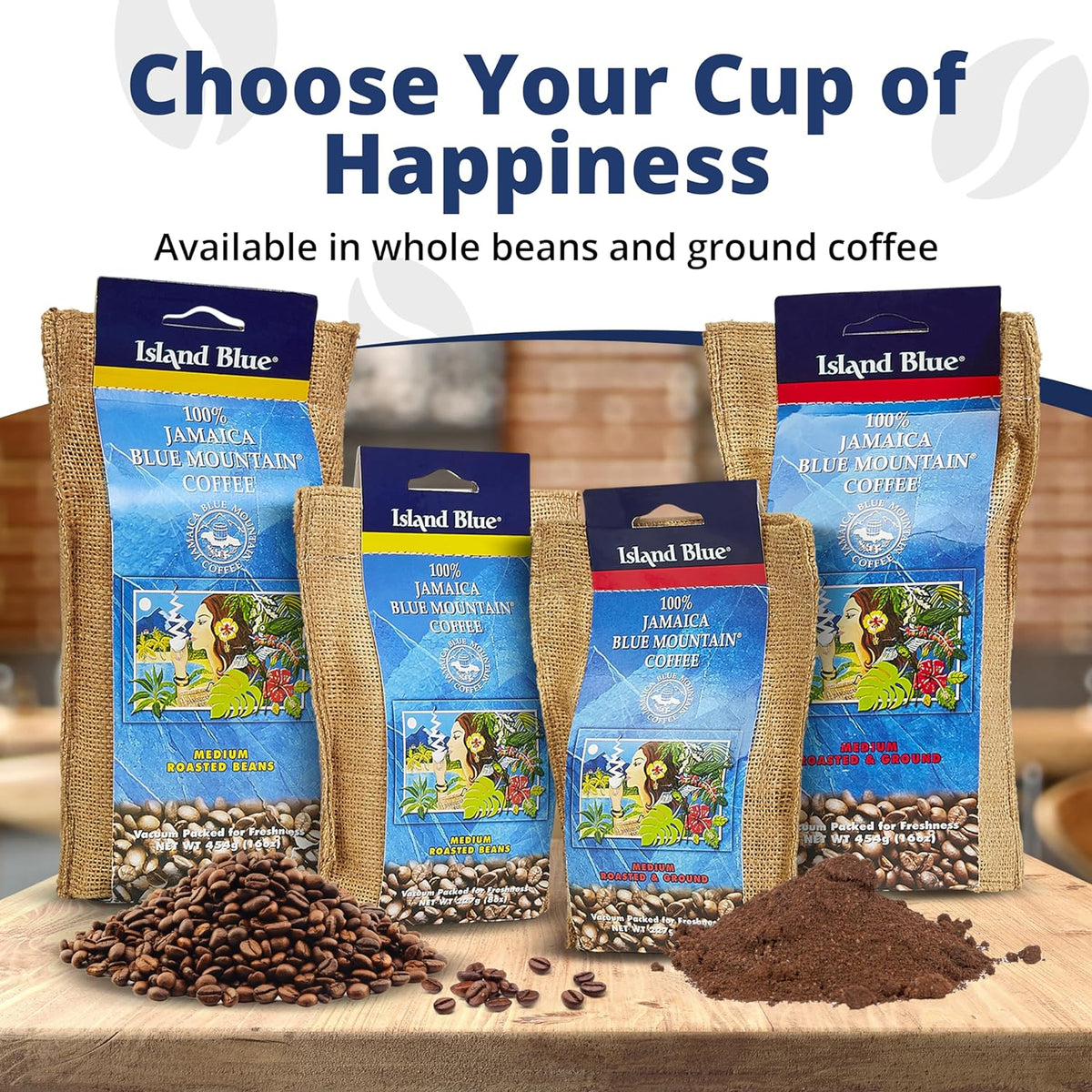 Island Blue Medium Roasted Beans Coffee 16oz Pack of 3 (FREE SHIPPING FROM JAMAICA)