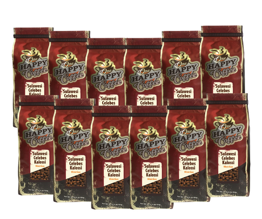 One Happy Coffee Sulawesi Kalossi whole bean coffee, 12 x 16oz bags