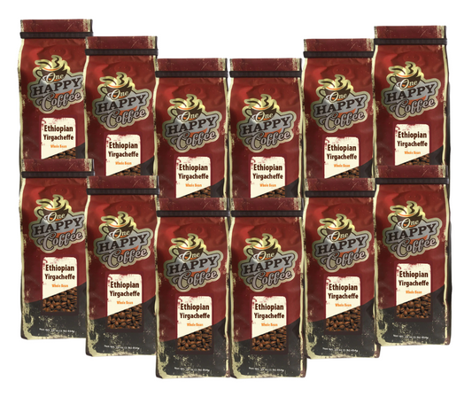 One Happy Coffee Ethiopian Yirgacheffe whole bean coffee, 12 x 16oz bags