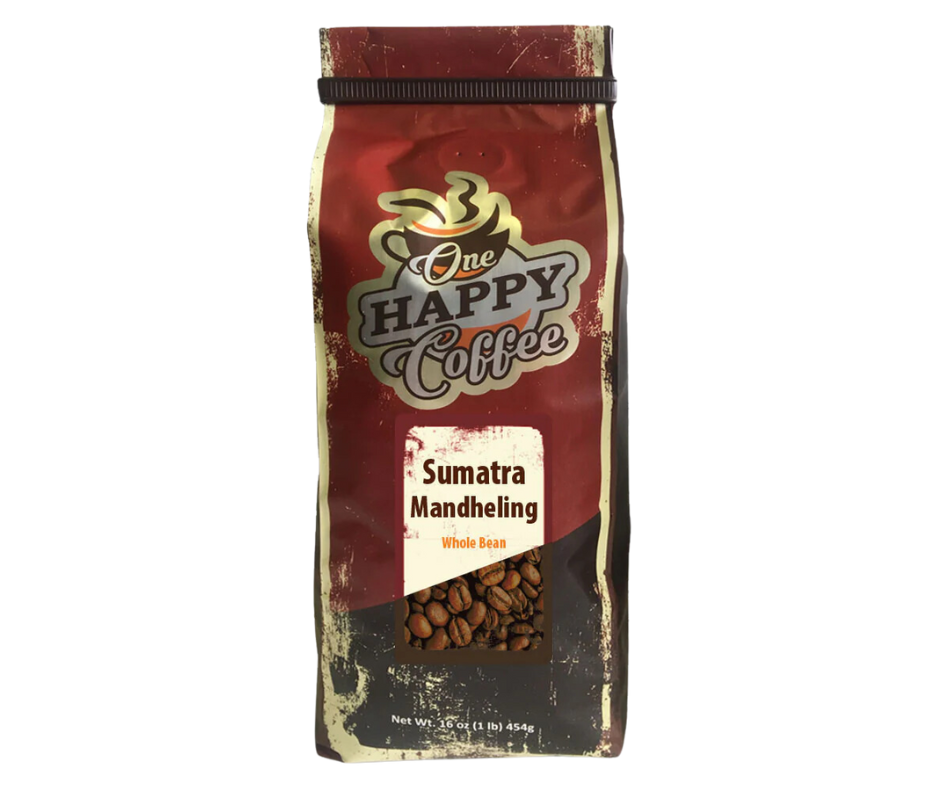 One Happy Coffee Sumatra Mandheling Whole Bean Coffee 16oz, Pack of 12