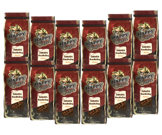 One Happy Coffee Sumatra Mandheling Whole Bean Coffee 16oz, Pack of 12