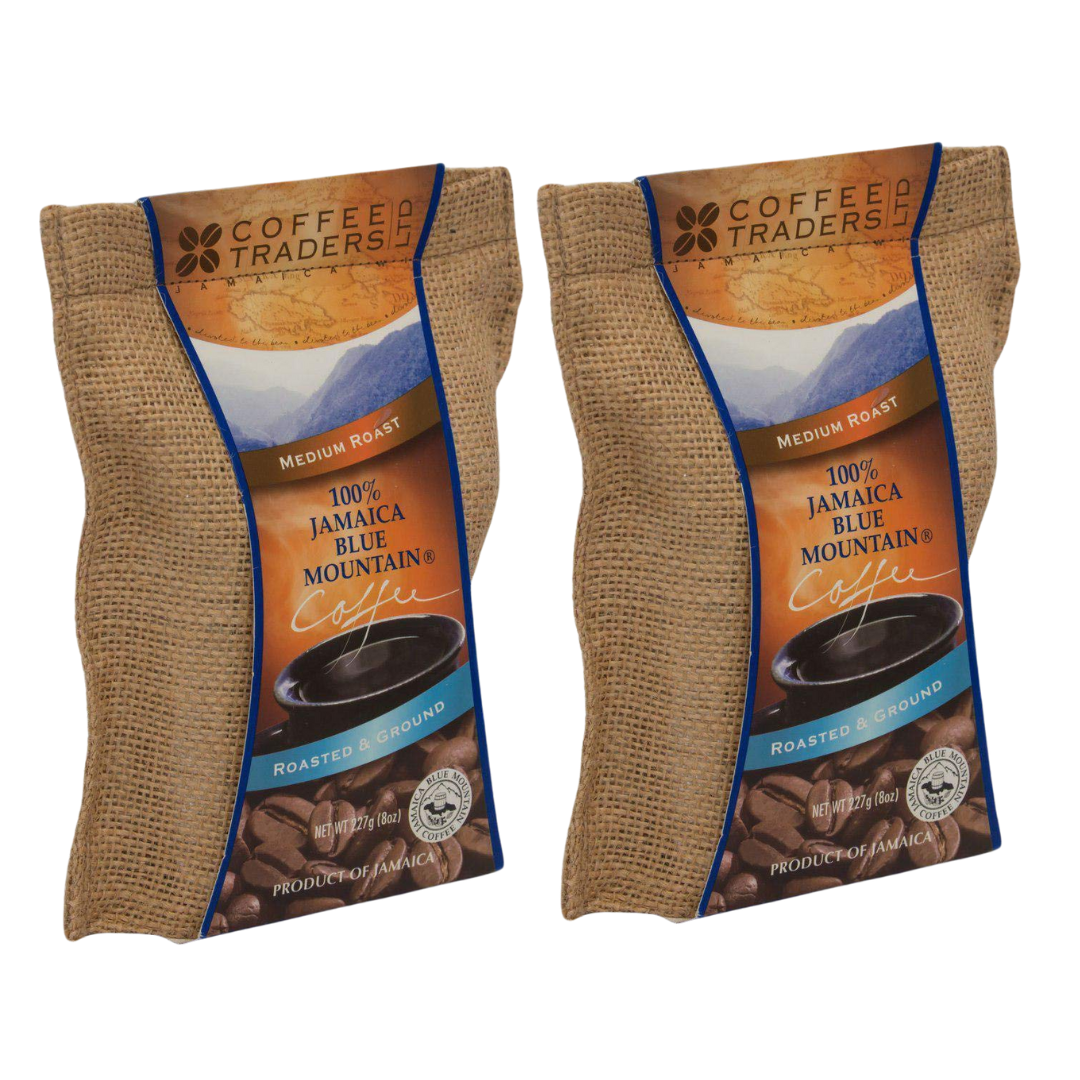 Coffee Traders 100% Jamaican Blue Mountain Coffee Medium Roasted and Grounds 8oz Pack of 2
