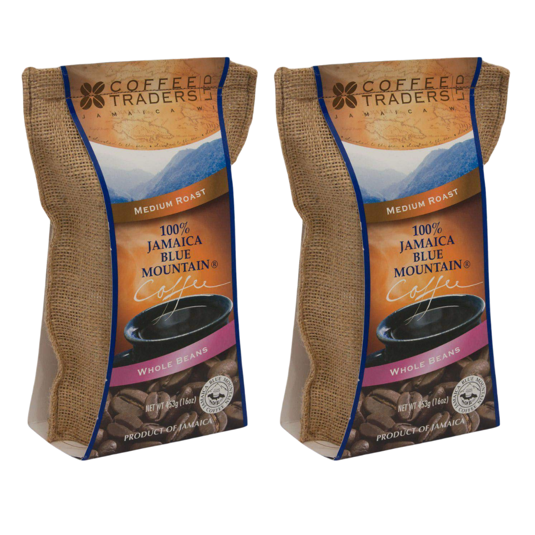 Coffee Traders 100% Jamaica Blue Mountain Coffee Beans 16oz Pack of 2