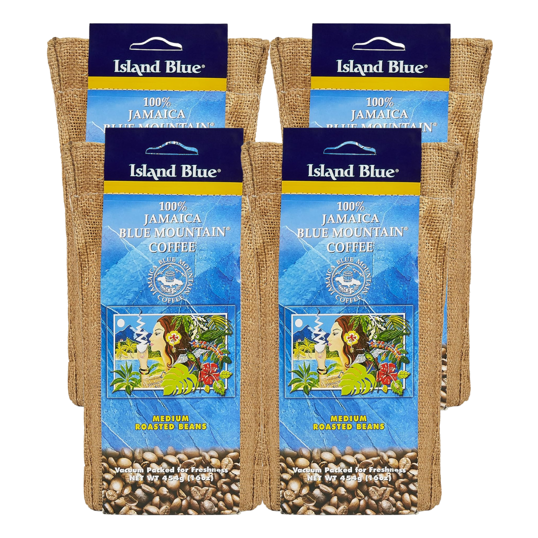 Island Blue Jamaica Blue Mountain Coffee Beans 16oz Pack of 4 | Authentic & Exclusive
