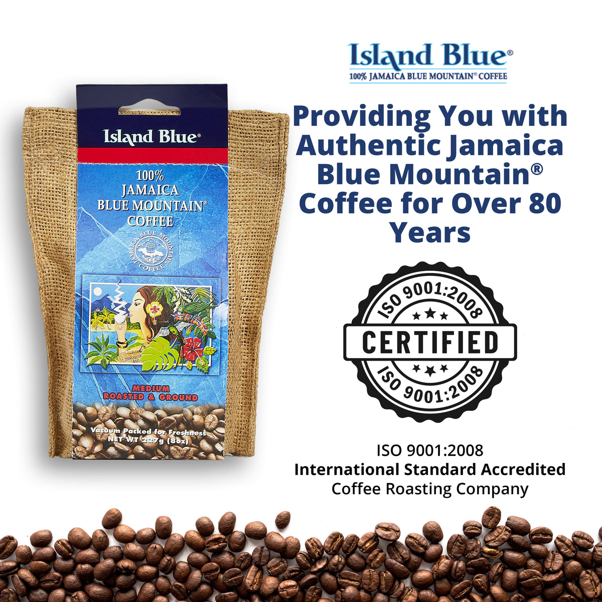 Island Blue 100% Jamaica Blue Mountain Coffee Grounds 16oz Pack of 2 (FREE SHIPPING FROM JAMAICA)