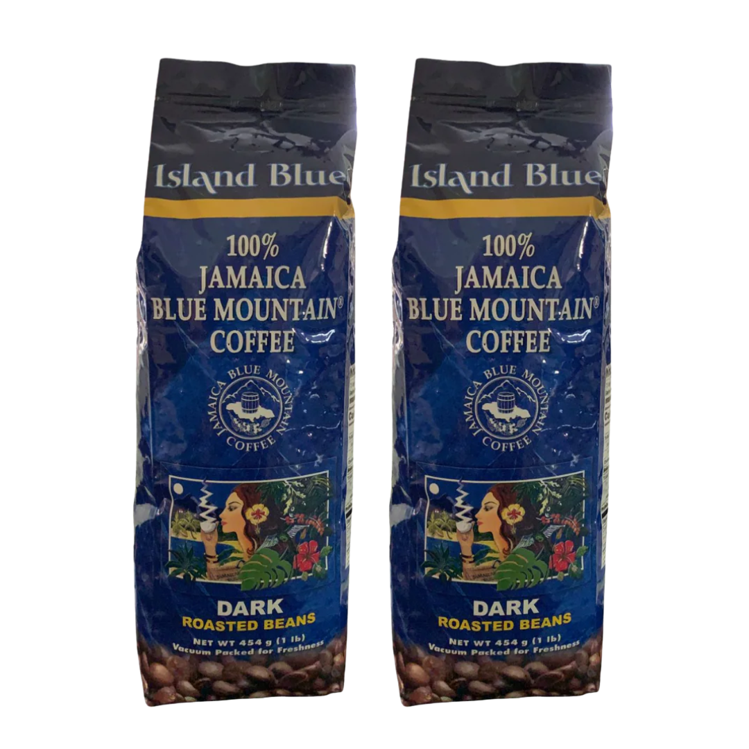 Island Blue 100% Jamaica Blue Mountain Dark Roast Coffee Beans 16oz Pack of 2