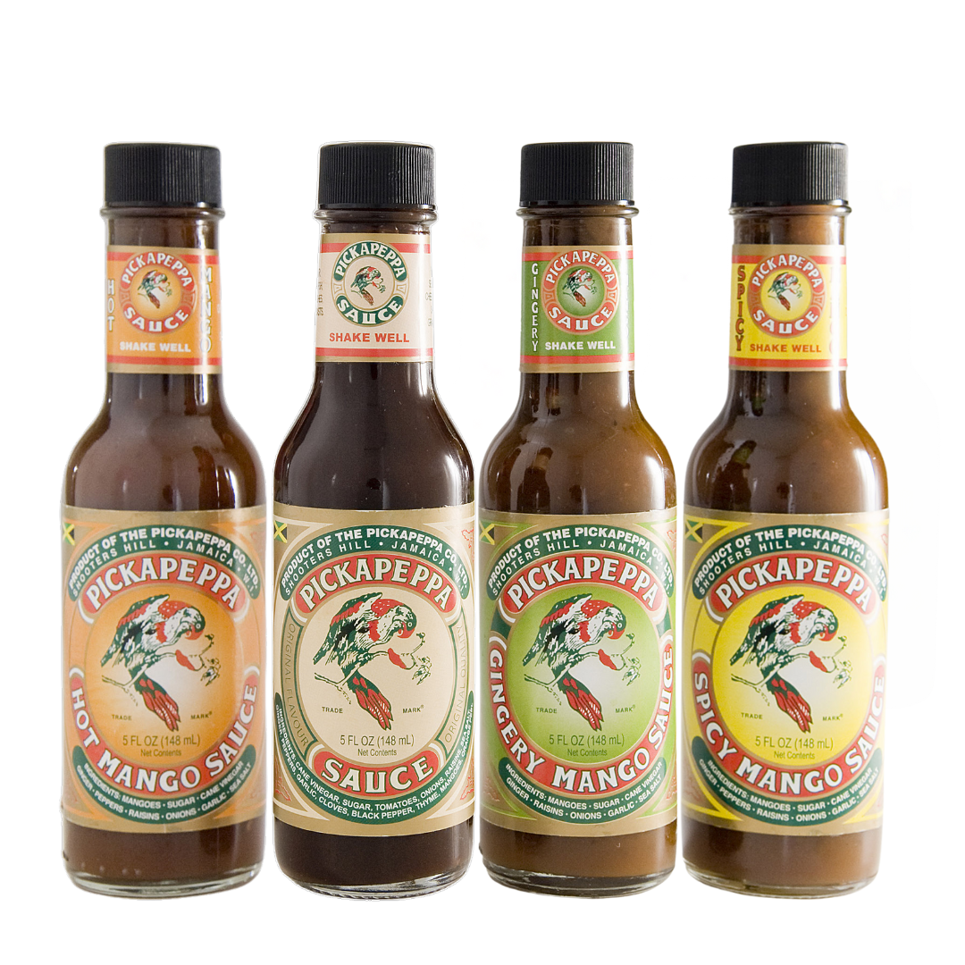Pickapeppa Sauces Variety 5oz Pack of 4 (Brown - Hot Mango - Spicy Mango - Gingery Mango)