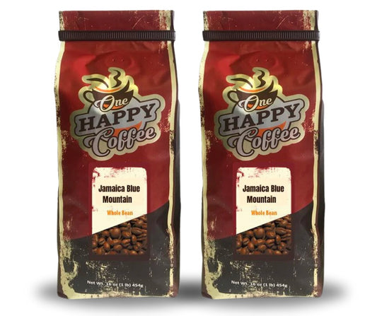 One Happy Coffee Jamaica Blue Mountain Coffee, Whole Bean 16oz (Pack of 2 or 3)