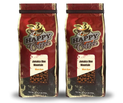 One Happy Coffee Jamaica Blue Mountain Freshly Roasted Whole Beans 16 Ounces (2 Pack) (Free Shipping)