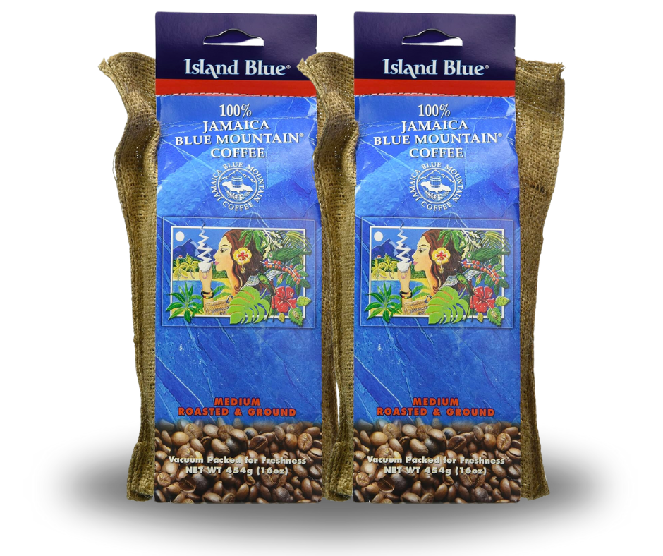 Island Blue 100% Jamaica Blue Mountain Coffee Grounds 16oz Pack of 2 (FREE SHIPPING FROM JAMAICA)
