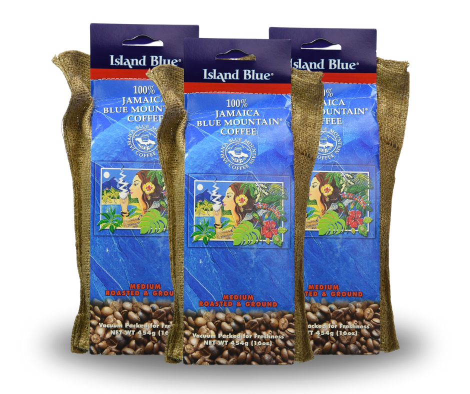 Island Blue 100% Jamaica Blue Mountain Coffee Grounds 16oz Pack of 3 (FREE SHIPPING FROM JAMAICA)