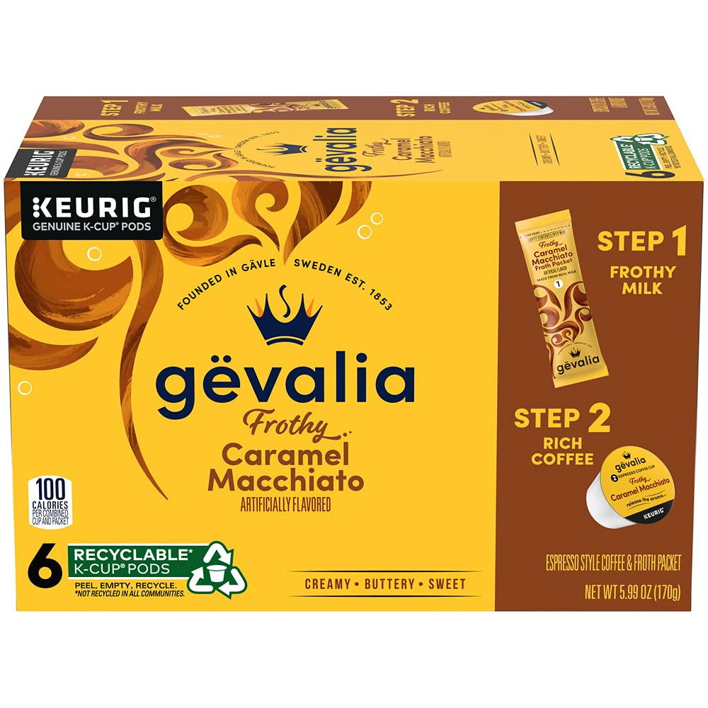 GEVALIA Caramel Macchiato Latte Coffee, K-CUP Pods, 5.98 oz, (36 Count,Pack - 6)