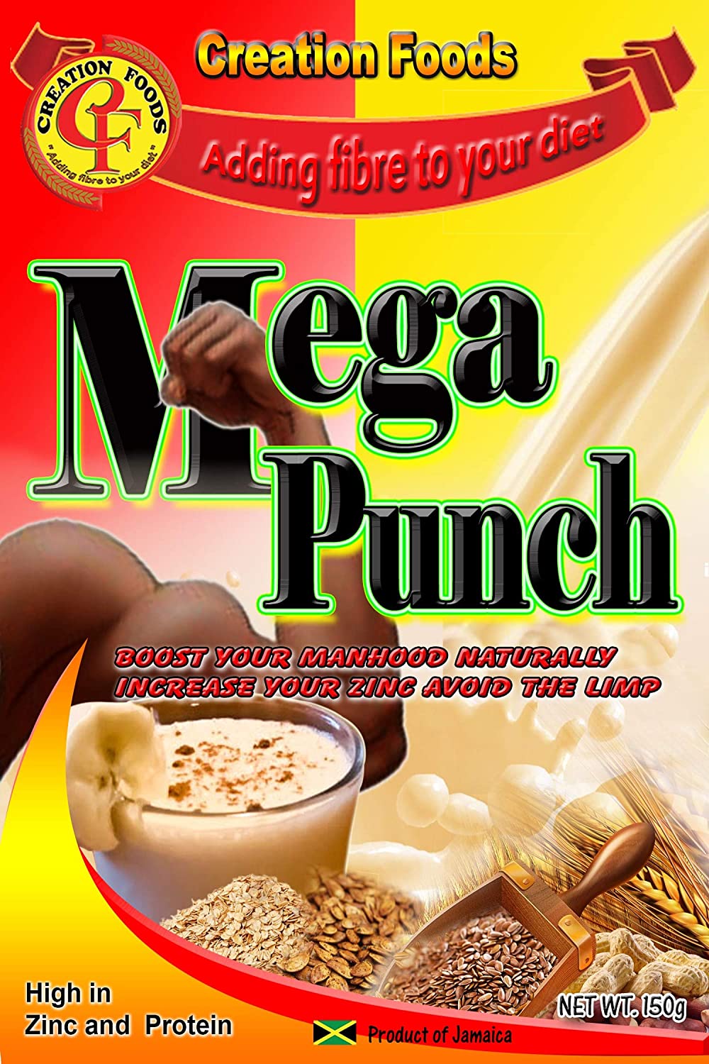 Mega Punch Jamaica&#39;s Finest Breakfast and Sports Men&#39;s Health Drink by Creation Foods (150 Grams)