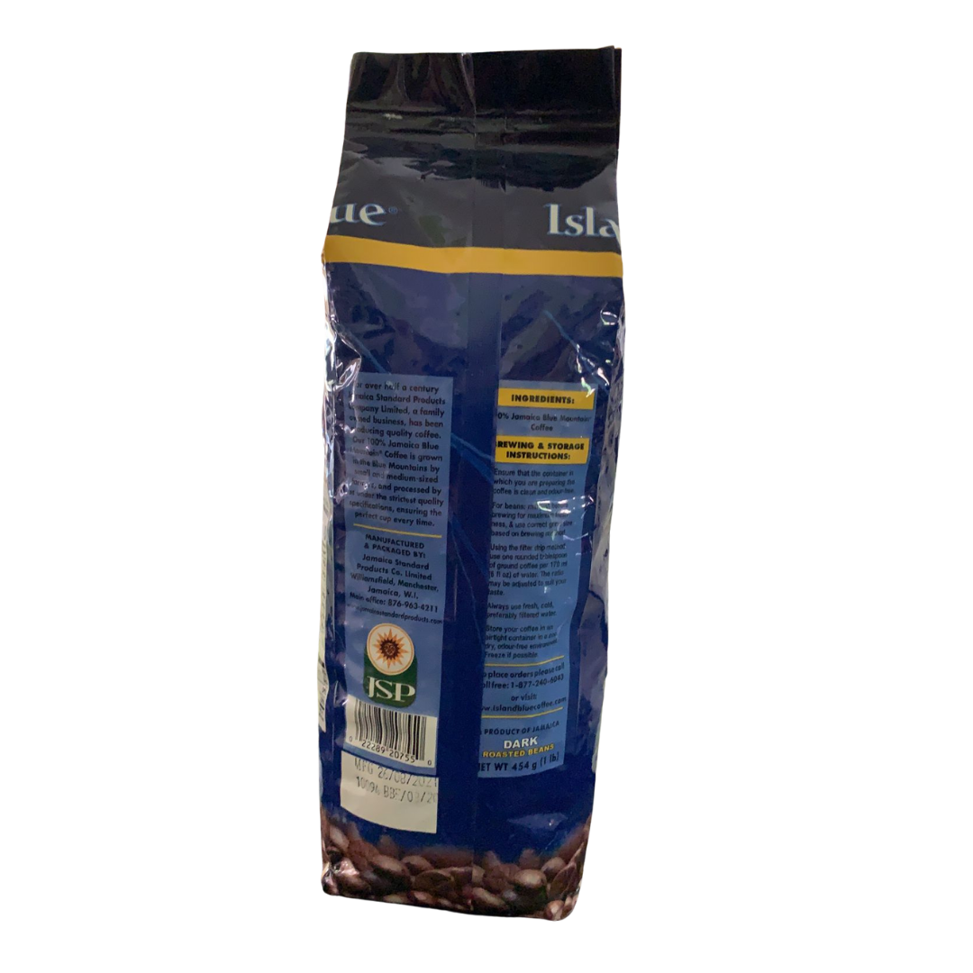 Island Blue 100% Jamaica Blue Mountain Dark Roast Coffee Beans 16oz (FREE SHIPPING FROM JAMAICA)