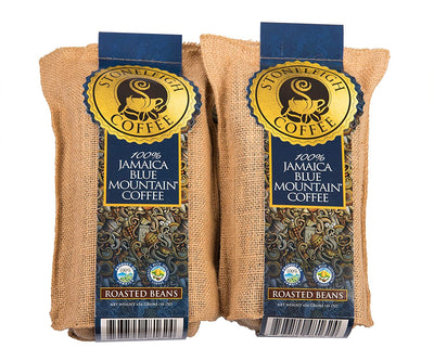 Stoneleigh Coffee – Two Pack(2) Premium 100% Grade A Jamaica Blue Mountain Coffee Roasted Beans - 16Ozs – Genuine Jamaican Product - Traditional Jamaican Crocus (Burlap) Bag Packed Ideal for Gifting