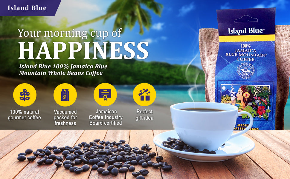 Island Blue 100% Jamaica Blue Mountain Whole Beans Coffee 16oz (2 PACK) FREE Shipping
