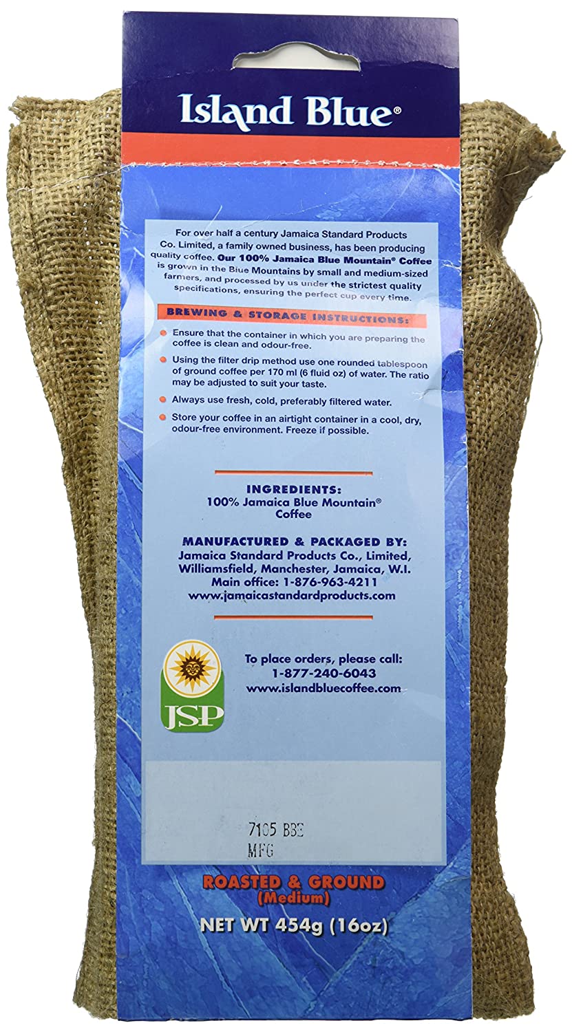 Island Blue 100% Jamaica Blue Mountain Coffee Grounds 16oz Pack of 3 (FREE SHIPPING FROM JAMAICA)