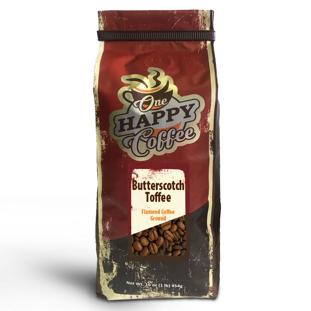 One Happy Flavored Coffee Butterscotch Toffee Grounds 16oz