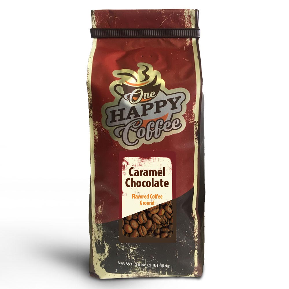 One Happy Flavored Coffee Caramel Chocolate Grounds 16oz