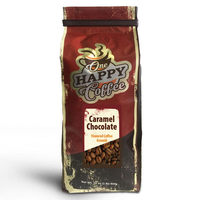 One Happy Flavored Coffee – Caramel Chocolate Grounds 16oz