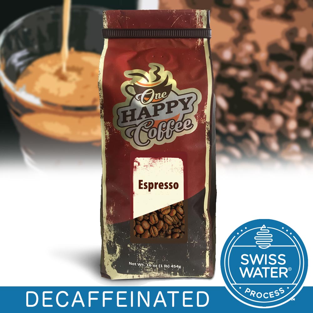 One Happy Coffee Decaf Espresso Whole Beans 16oz